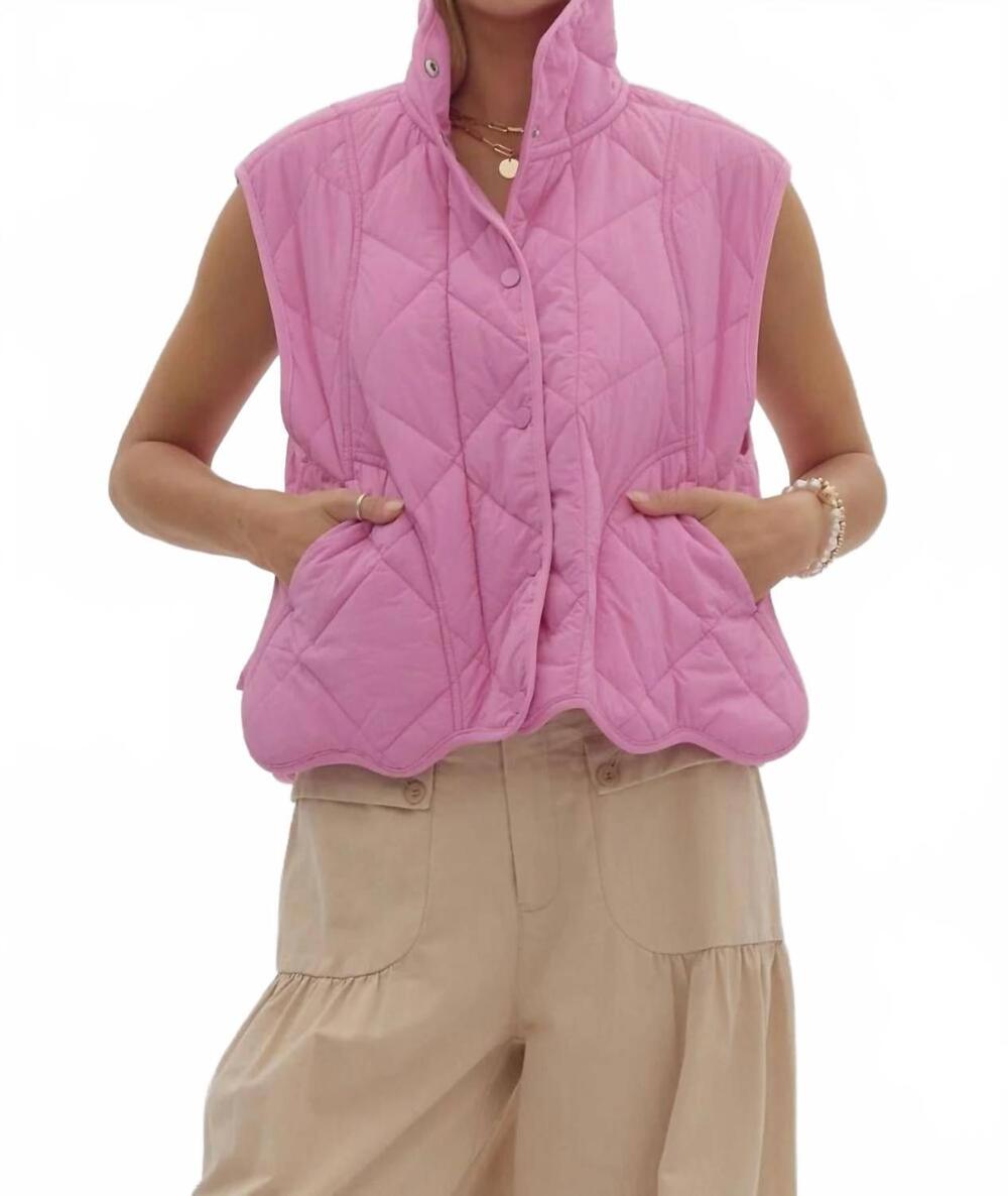 NEW ENTRO sleeveless quilted vest in pink